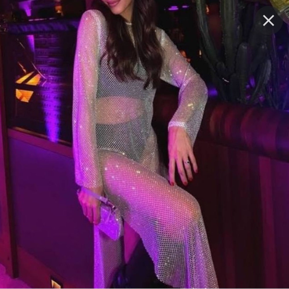 Zara sheer rhinestone dress